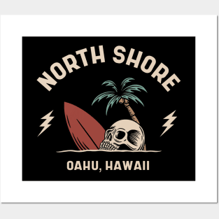 Vintage Surfing North Shore Oahu Hawaii // Retro Surf Skull Posters and Art